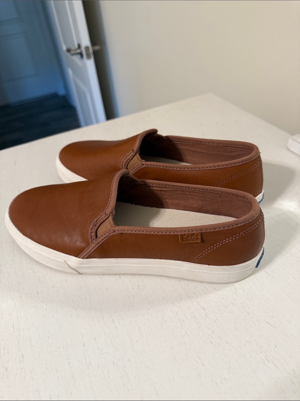 Keds Women’s Cognac Double Decker Leather Slip-On Loafers / Size 8.5 Wide